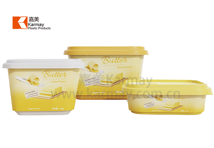 rectangle IML Custom logo 250ml Plastic food container for butter