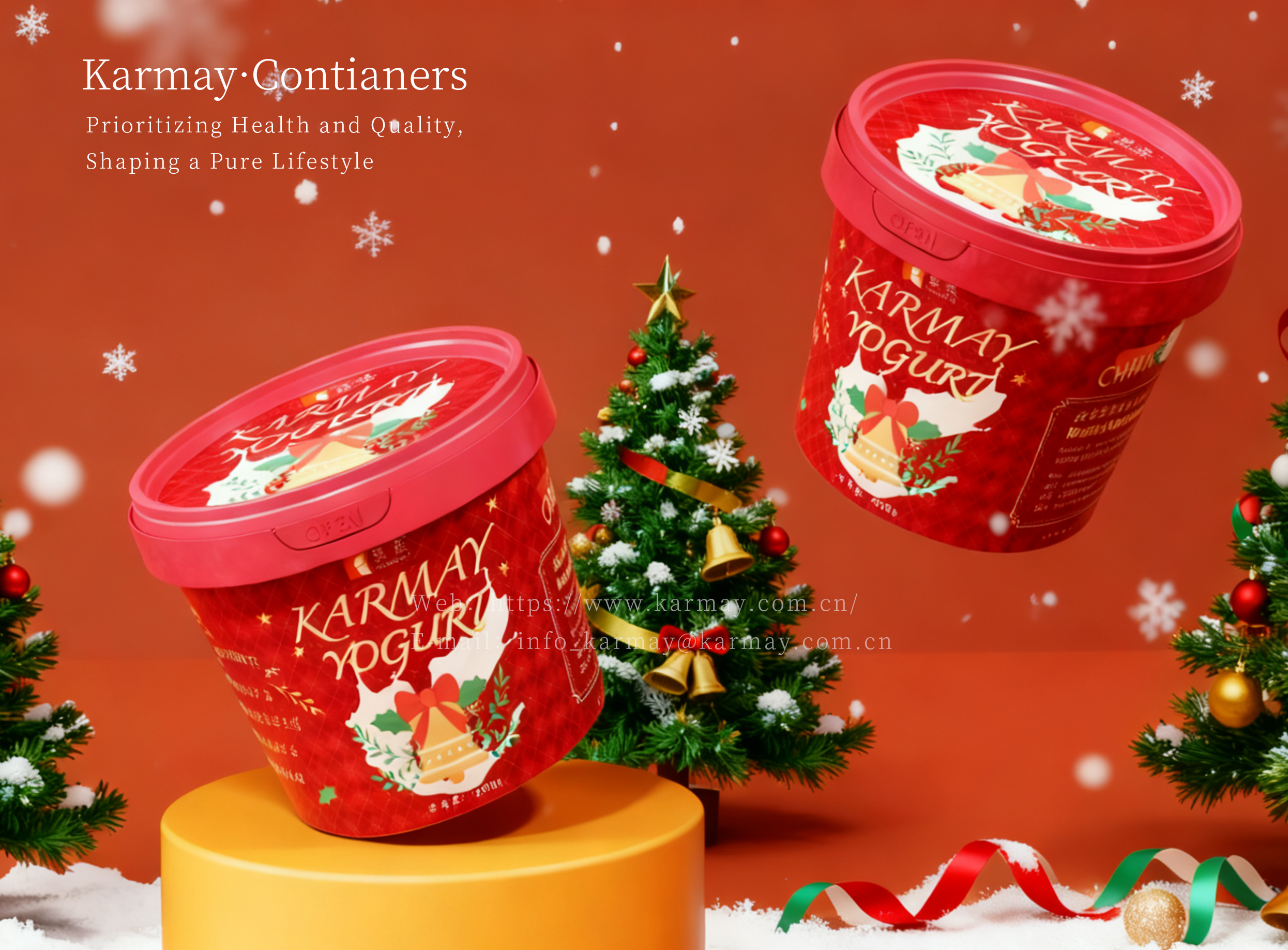 Red IML-labeled Christmas ice cream tub - food-grade plastic holiday candy container