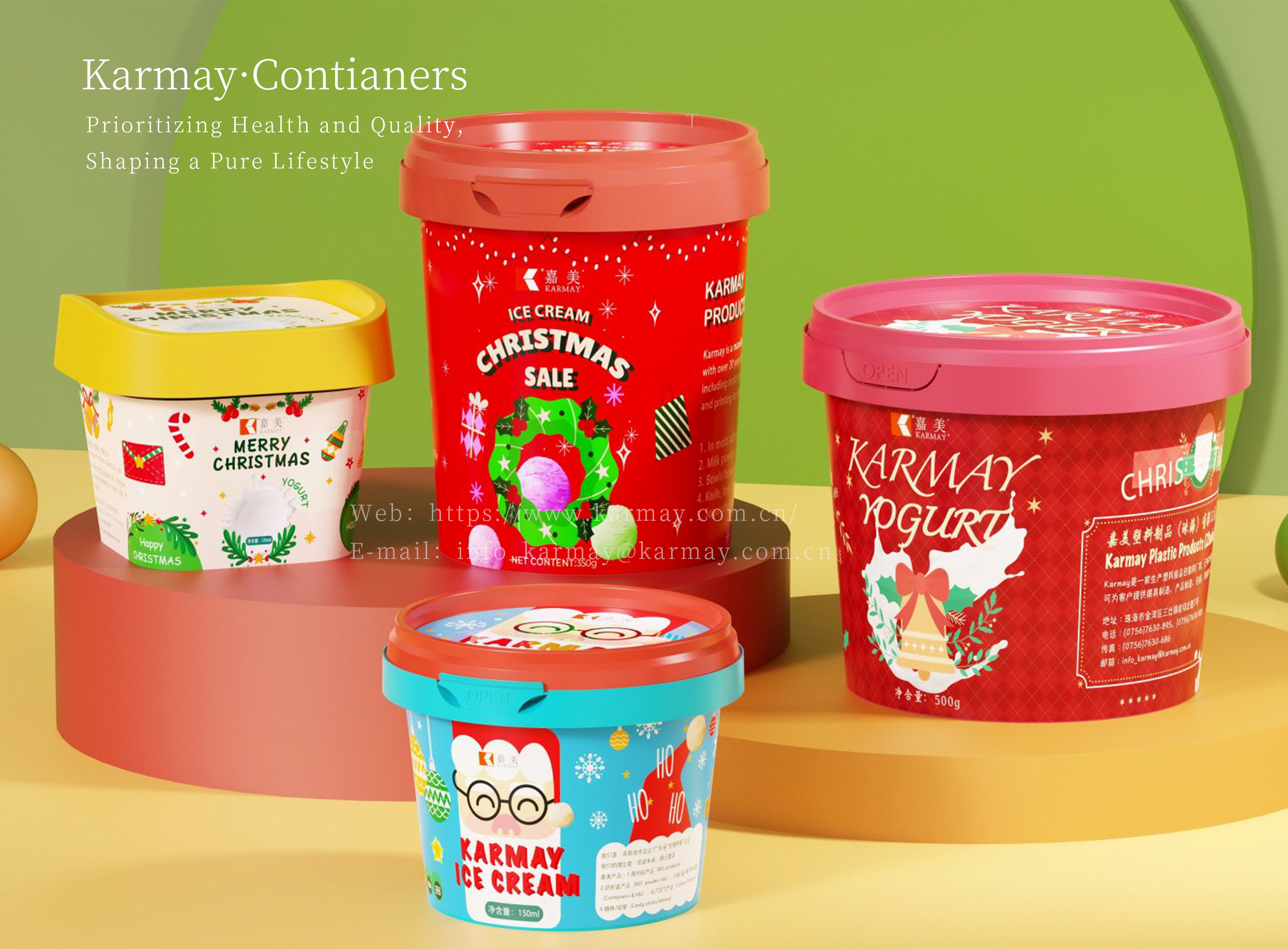 Festive Christmas candy containers: food-grade plastic IML-labeled packaging for ice cream, candies & cookies (customizable sizes/colors)