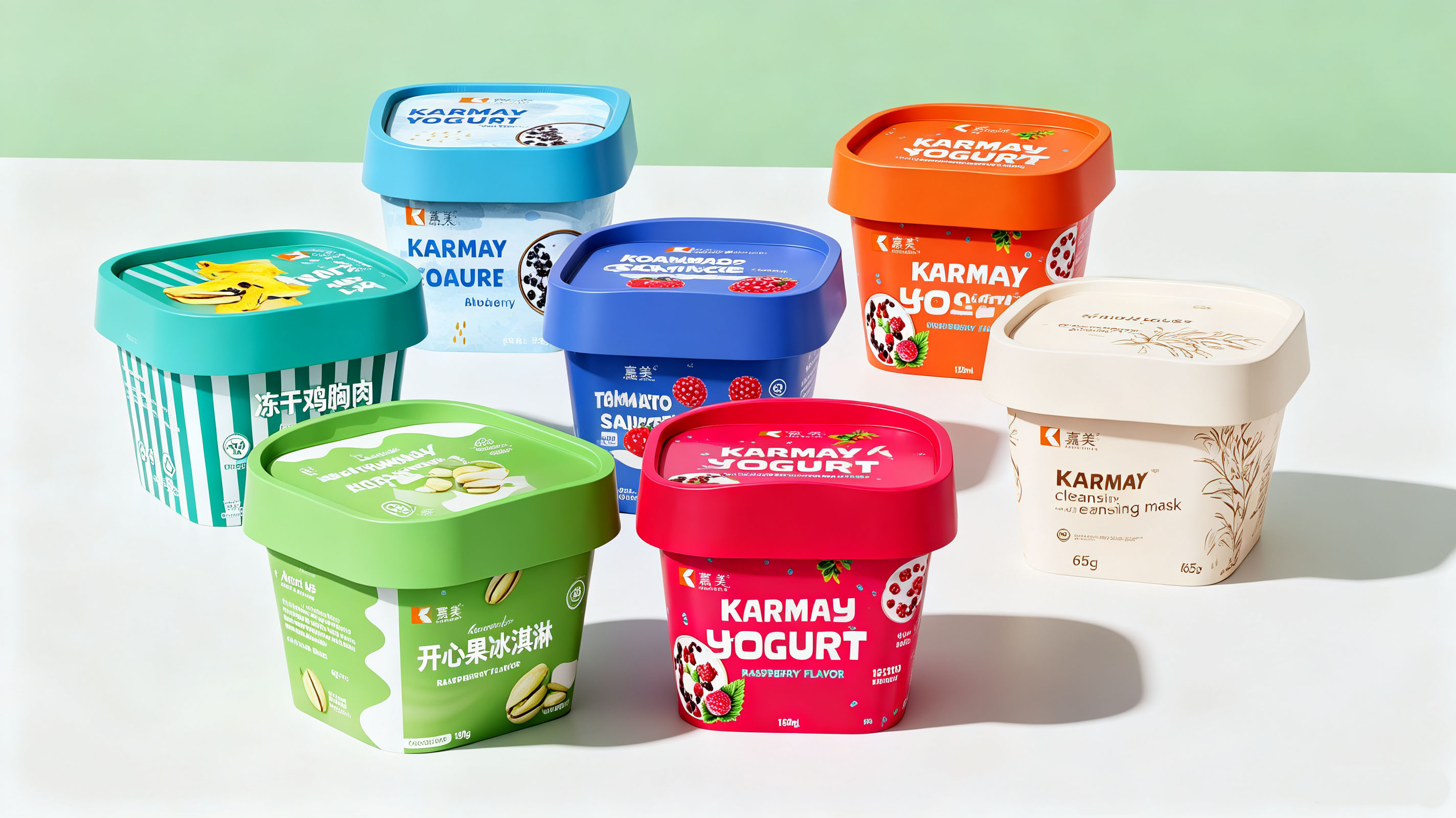 125ml square IML PP plastic yogurt cups multi‑color display