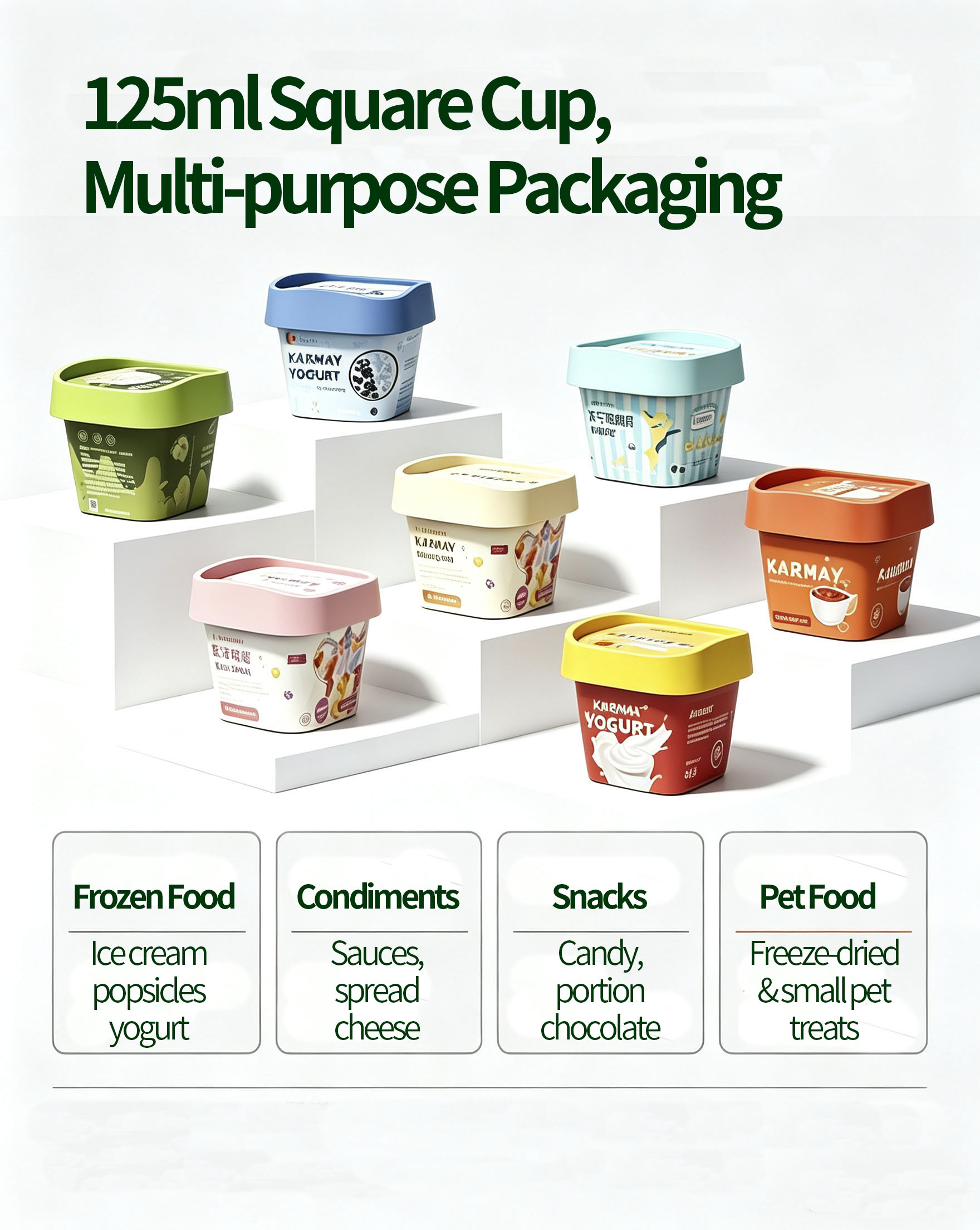 125ml square cup multi‑purpose packaging for frozen food pet food sauce