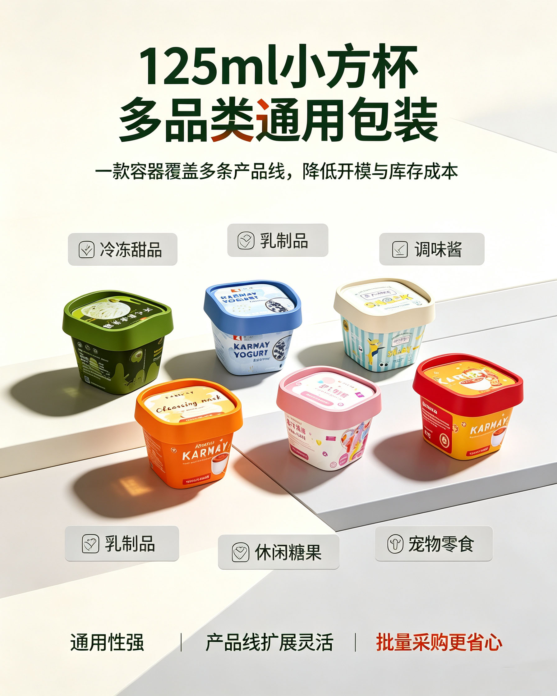 125mlIML 方杯适配冷冻甜品乳制品酱料糖果宠物零食多品类食品包装