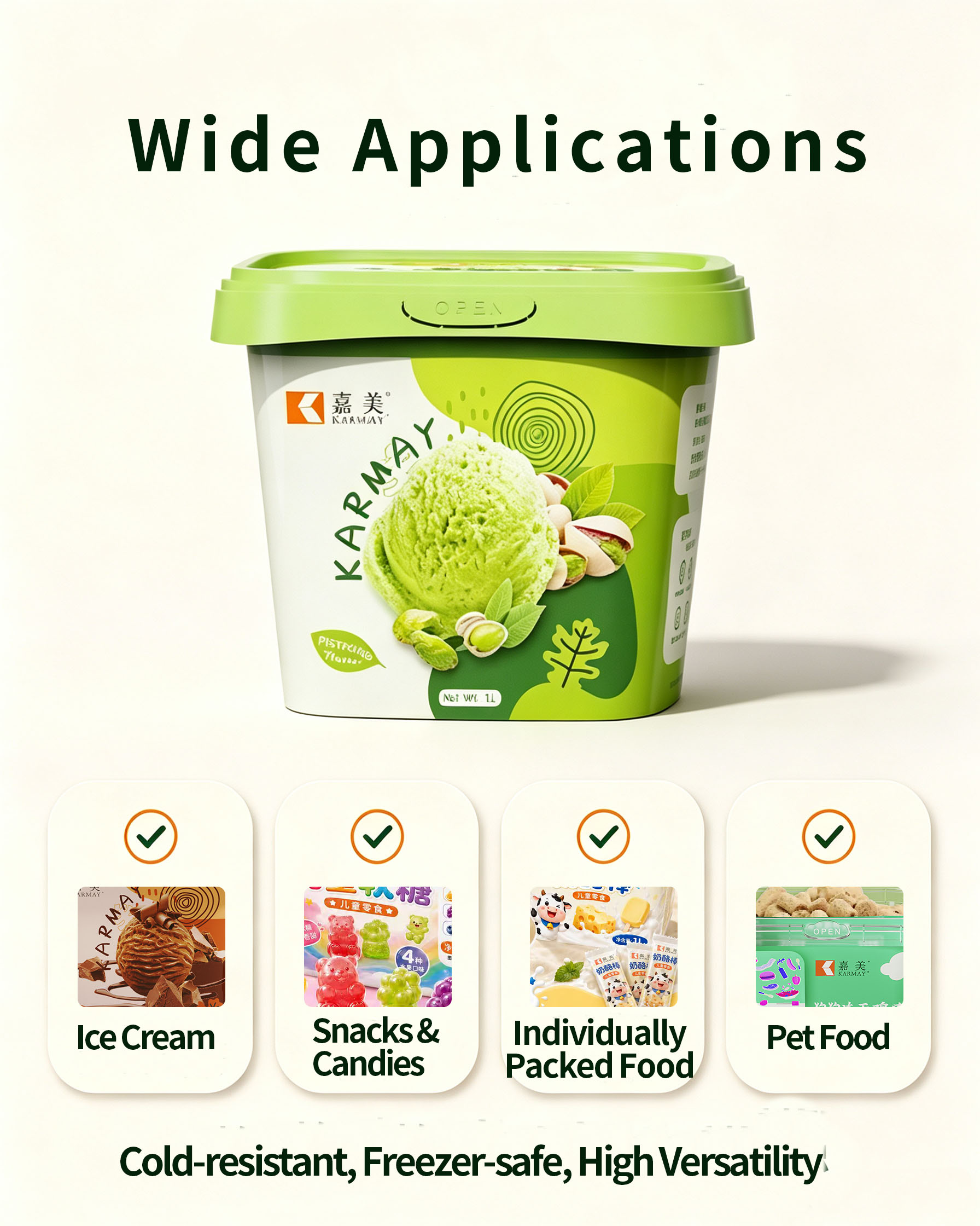 Wide application scenarios of 1L square food pail for ice cream, snacks, pet food
